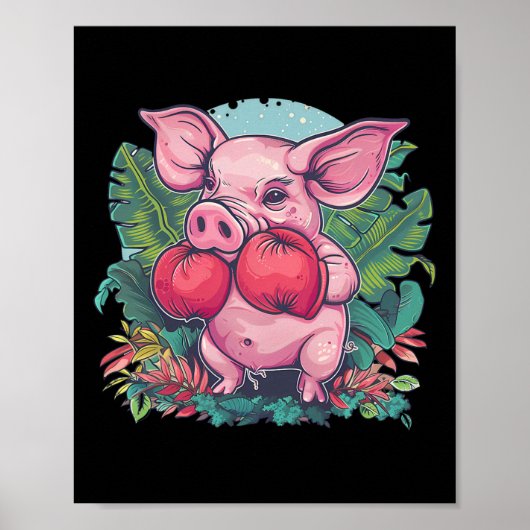 Poster Cochon de boxe avec gants de boxe Kickboxing Boîte (Devant)
