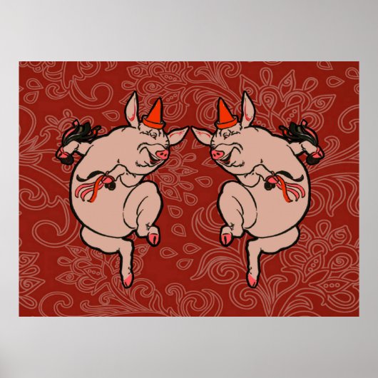 Poster Cochon de danse antique mignon danseur (Devant)
