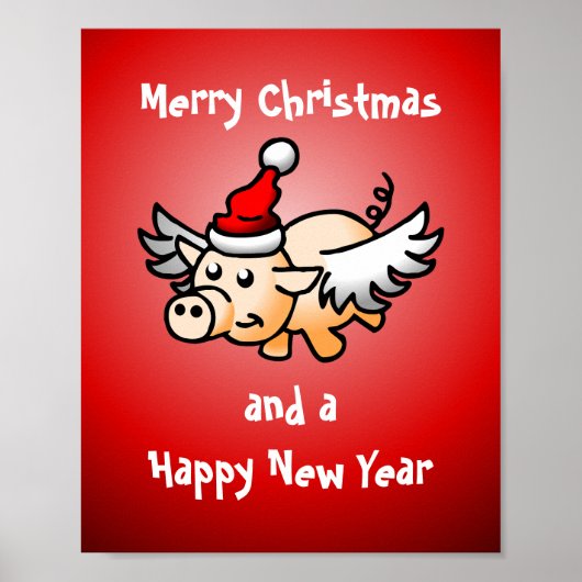 Poster Cochon de Noël volant (Devant)