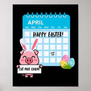 Poster Cochon de Pâques heureux avec un calendrier à orei