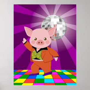 Poster Cochon disco sur la piste de danse