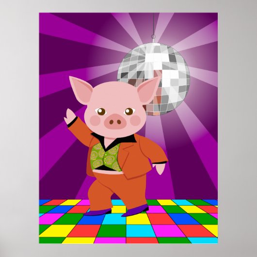Poster Cochon disco sur la piste de danse (Devant)