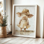 Poster Cochon en robe peinture Vintage Rustique Whimsical