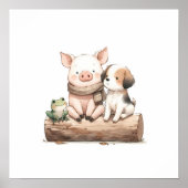 Poster Cochon. Grenouille & Chien sur un journal ! Nourri (Devant)