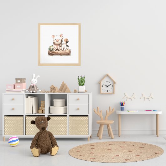 Poster Cochon. Grenouille & Chien sur un journal ! Nourri