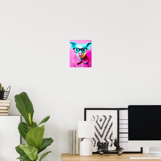 Poster Cochon mignon avec lunettes Cochon Imprimer Cadeau (Bureau à domicile)