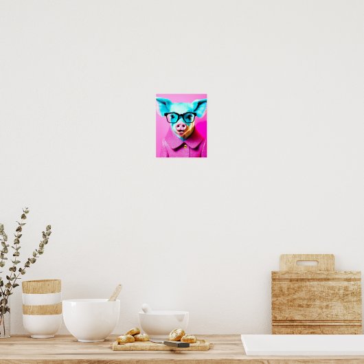 Poster Cochon mignon avec lunettes Cochon Imprimer Cadeau (Cuisine)