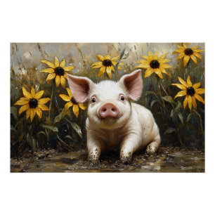 Poster Cochon mignon dans la boue