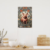 Poster Cochon Mignon Inspiré de William Morris (Cuisine)