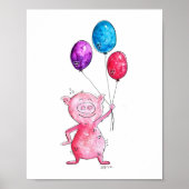 Poster Cochon rose géant avec ballons (Devant)