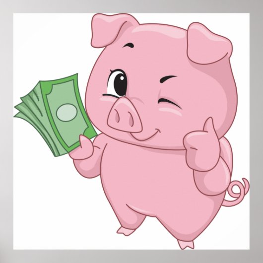 Poster Cochon rose riche (Devant)