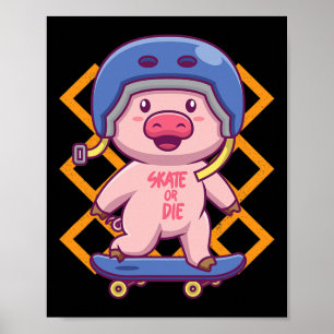 Poster Cochon sur skateboard design drôle de skateboard