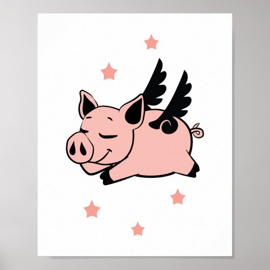 Poster Cochon volant avec ailes angéliques Cochons volant (Devant)