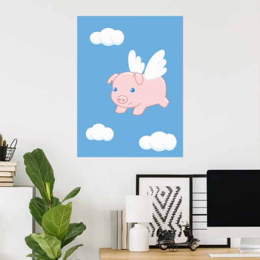 Poster Cochon volant - Cochon mignon avec ailes (Bureau à domicile)