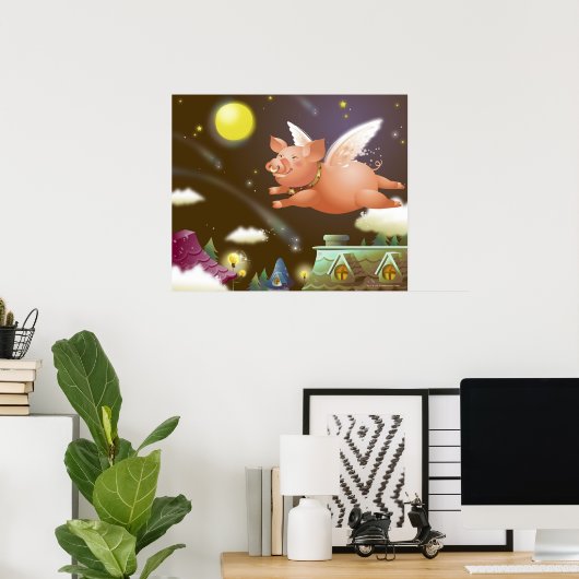 Poster Cochon volant dans le ciel (Bureau à domicile)