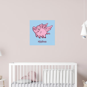 Poster Cochon Volant Nom & Couleur Personnalisés