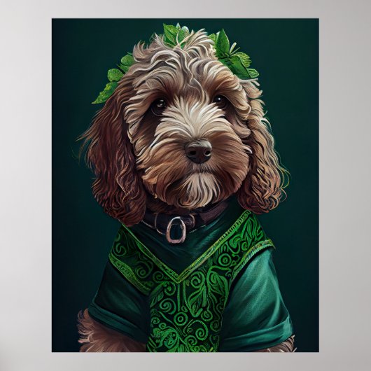 Poster Cockapoo Dog en robe de fête St. Patrick (Devant)