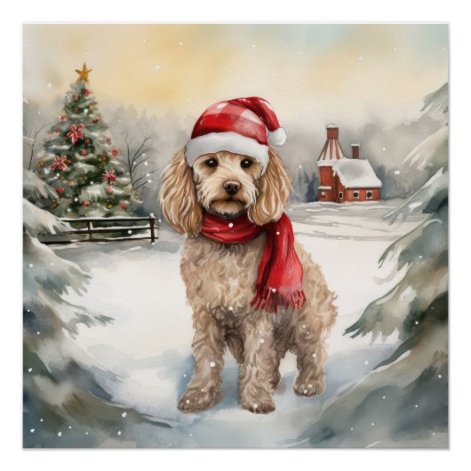 Poster Cockapoo Dog in Snow Christmas (Devant)
