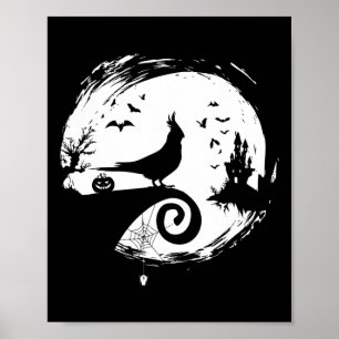 Poster Cockatiel Halloween Costume Lune Silhouette Déplai