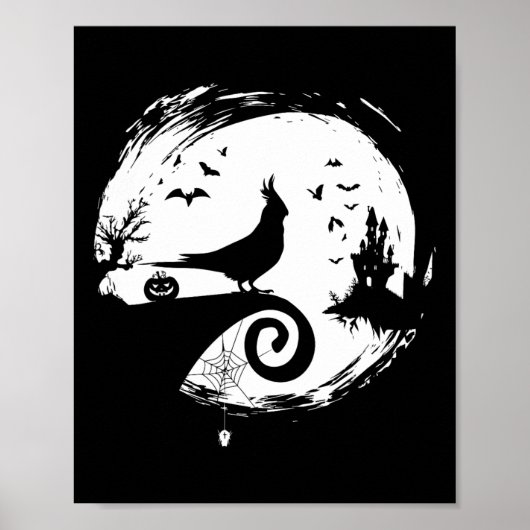 Poster Cockatiel Halloween Costume Lune Silhouette Déplai (Devant)