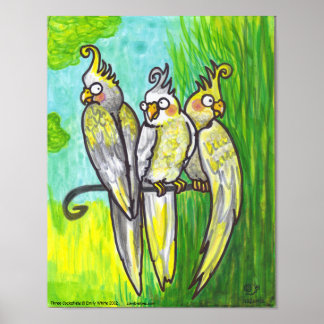 Poster Cockatiels 3 Cartoon Oiseaux à pois bas art