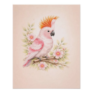 Poster Cockatoo Major Mitchell botanique oiseau vintage 