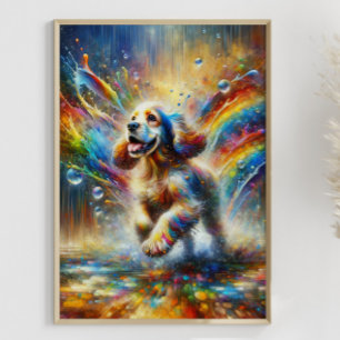 Poster Cocker coloré Spaniel Rainbow Splatter personnalis