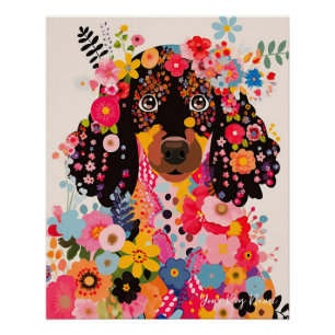 Poster Cocker Spaniel Chien et Fleurs 001 - Bijou sur mes