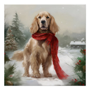 Poster Cocker Spaniel dans la neige Noël