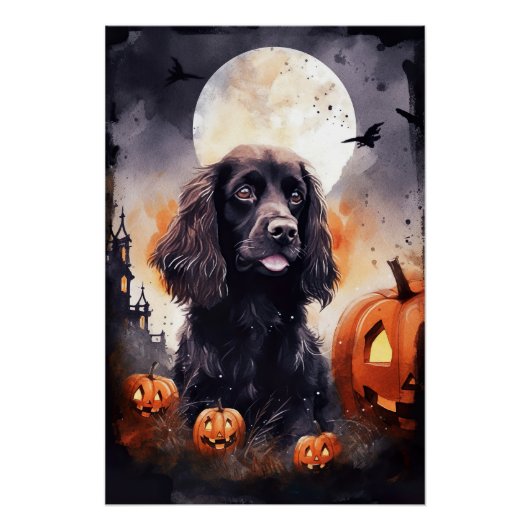 Poster Cocker Spaniel d'Halloween avec des citrouilles (Devant)