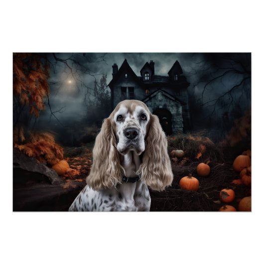 Poster Cocker Spaniel Halloween effroi (Devant)