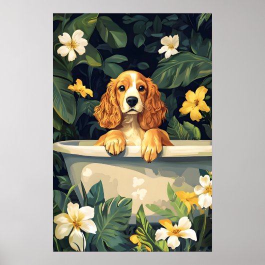 Poster Cocker Spaniel In Bathtub Poster, Funny Dog (Devant)