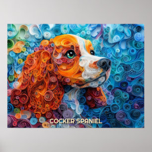 Poster Cocker Spaniel Quilling Art Chien Portrait