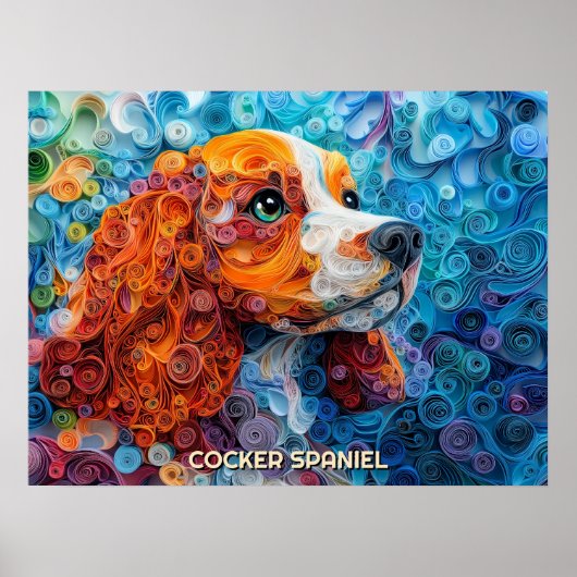 Poster Cocker Spaniel Quilling Art Chien Portrait (Devant)