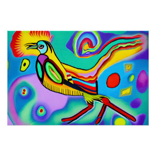 Poster Cockerel psychédélique : Cockerel coloré et stride