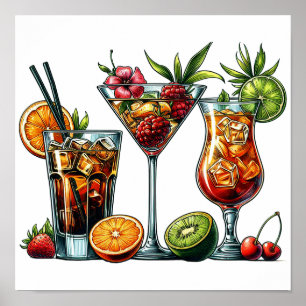 Poster Cocktail alcoolique Boissons couleurs illustration
