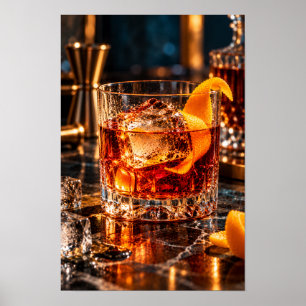Poster Cocktail Ambre avec Twist d'Orange et Glace – Luxe