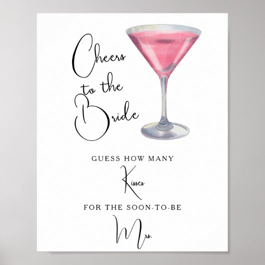 Poster Cocktail Bridal shower How many kisses (Devant)