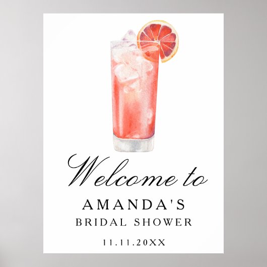 Poster Cocktail Citrus - bridal shower welcome sign (Devant)