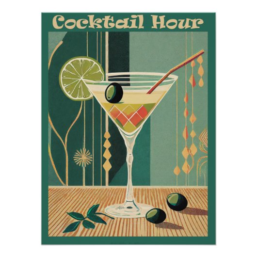 Poster Cocktail de l'heure Moderne du milieu du siècle Ma (Devant)