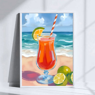 Poster Cocktail de plage   Peinture aquarelle Vagues océa