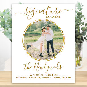 Poster Cocktail de signature de mariage Or Bar de photo p