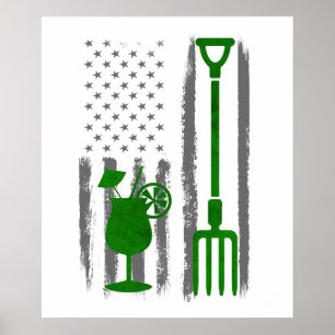 Poster Cocktail et jardinage  - Drapeau américain vintage
