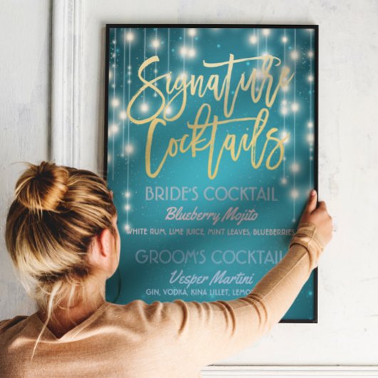 Poster Cocktail Gold Signature Boisson Menu Décor Mariage