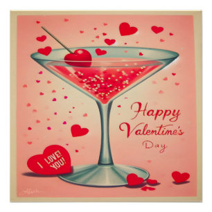 Poster cocktail Martini de la Saint-Valentin du milieu du