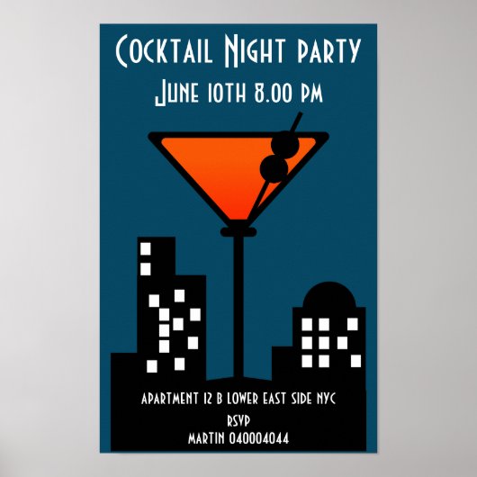 Poster Cocktail Night Party Invitation (Devant)