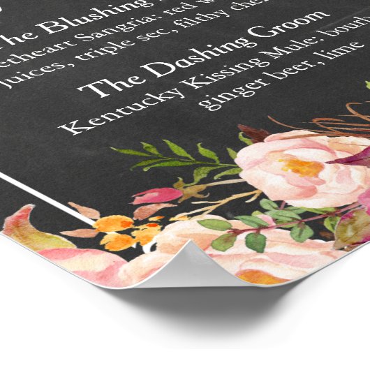 Poster Cocktail signature Floral Chalkboard Mariage (Coin)