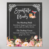 Poster Cocktail signature Floral Chalkboard Mariage (Devant)