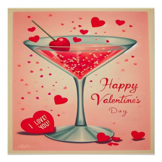 Poster Cocktail Valentine Martini du milieu du siècle (Devant)