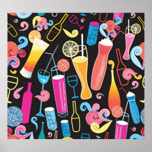 Poster Cocktails colorés Graphic Motif sans couture